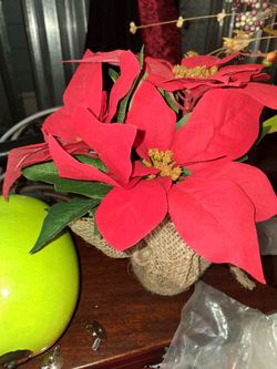 Artificial Red Poinsettia in Burlap Pot