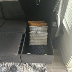 Comfy Gray Sectional Sofa w/ Storage & USB Chargers