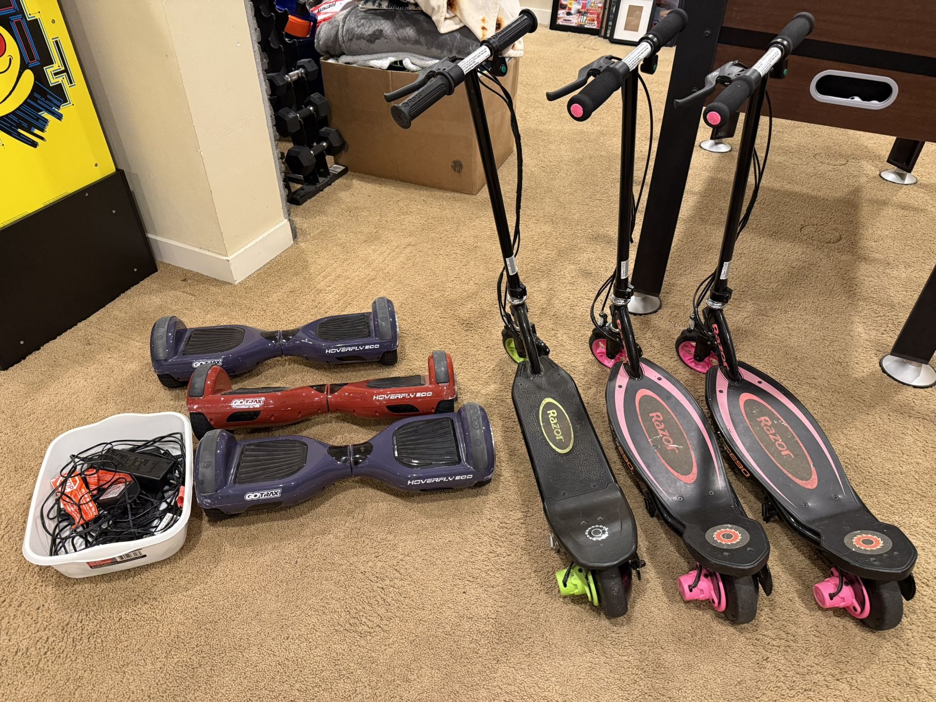 3 Razor Scooters & 3 Hoverboards 1 Package Deal