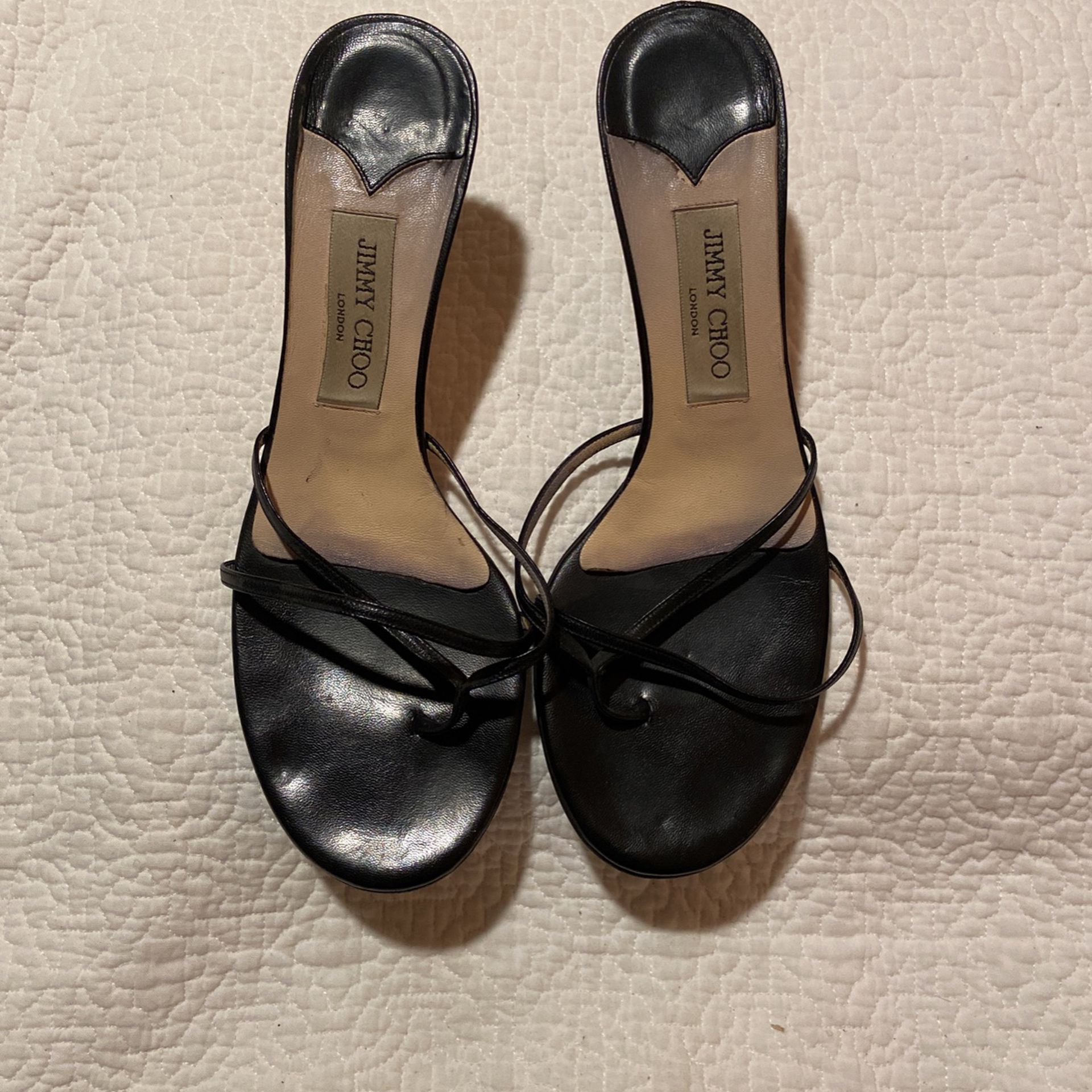 Jimmy Choo Heeled Strappy Sandals Black Leather Size  39.5 Euro