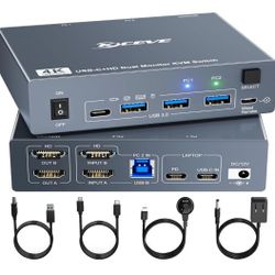 KVM Switch 2 Monitors for 1 Laptop and 1 Desktop 4K@60Hz, USB C HDMI Dual Monitor KVM Switch,Docking Station KVM Switches with 4 USB 3.0 Port, 80W PD 
