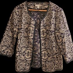 Coldwater Creek 10 Blazer Jacket Tapestry Blue Open Front Women