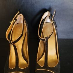 Black & Gold Peep Toe Heels 