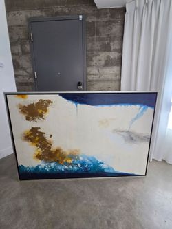 Large Framed Abstract Canvas Art - Blue & Gold