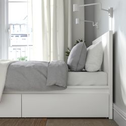 IKEA MALM Queen Bed Frame with 2 Storage Drawers + Clean Mattress