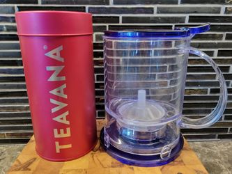 SET OF 2 TEAVANA PERFECT TEA MAKER BLUE  & PINK TIN CANISTER 8 OZ. W/ AIRTIGHT LID FOR LOOSE LEAF TEA