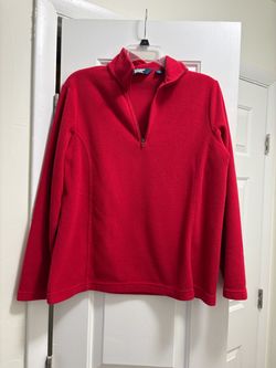 Women’s Size M Petite Lands' End Red Fleece Quarter-Zip Pullover