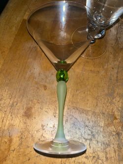vintage Libbey martini glass with a distinctive green "bubble" or "jewel" design on the stem super fancy x1