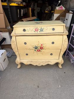 Vintage Bombe Chest Dresser with Floral Painting