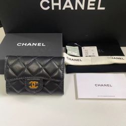 Classic Flap Wallet Black Lambskin Gold Hardware Double C Logo with Box, Receipt & Full Set - Women's Luxury Accessory
 