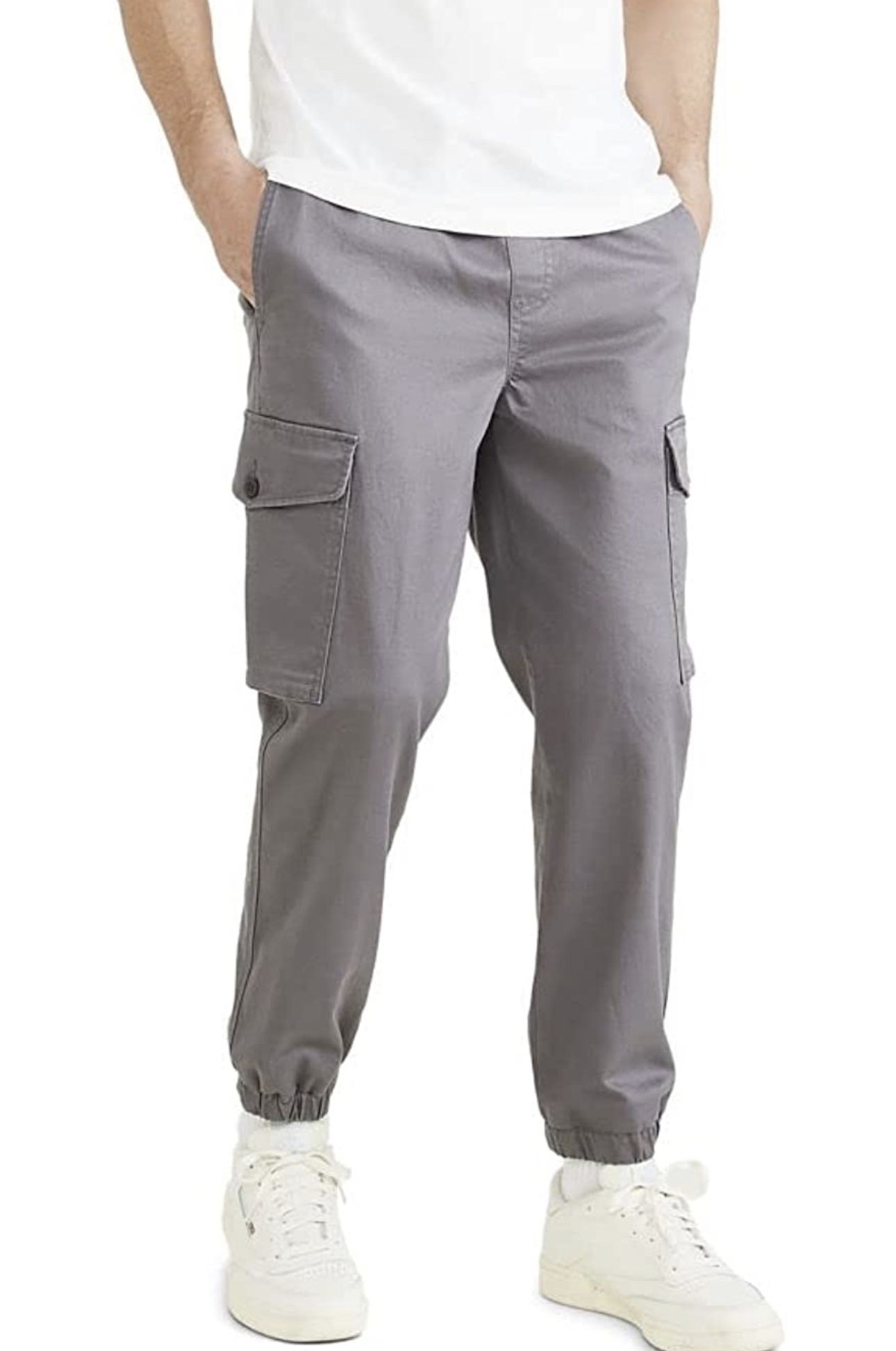 Dockers Men's Tapered Fit Cargo Jogger Pants Car Grey Color, Large Size