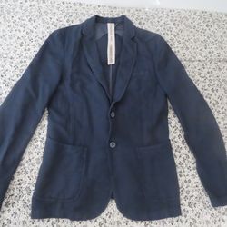 hamaki-ho two button blue blazer cotton linen blend sz 46 made in italy