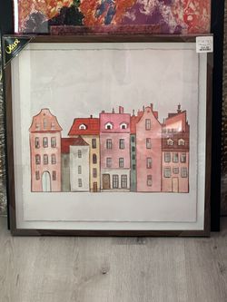Pink Town Scene Framed Wall Art 