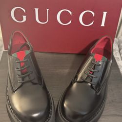 NEW Authentic Gucci Black Thea Lug Sole Derby Shoes | Womens Size US 9.5
