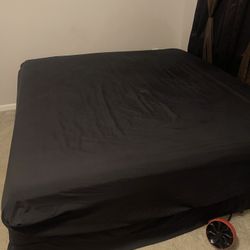 King Size Bed, with Metal Box Spring, Bedbug Liner, and 3” Memory Foam Topper.