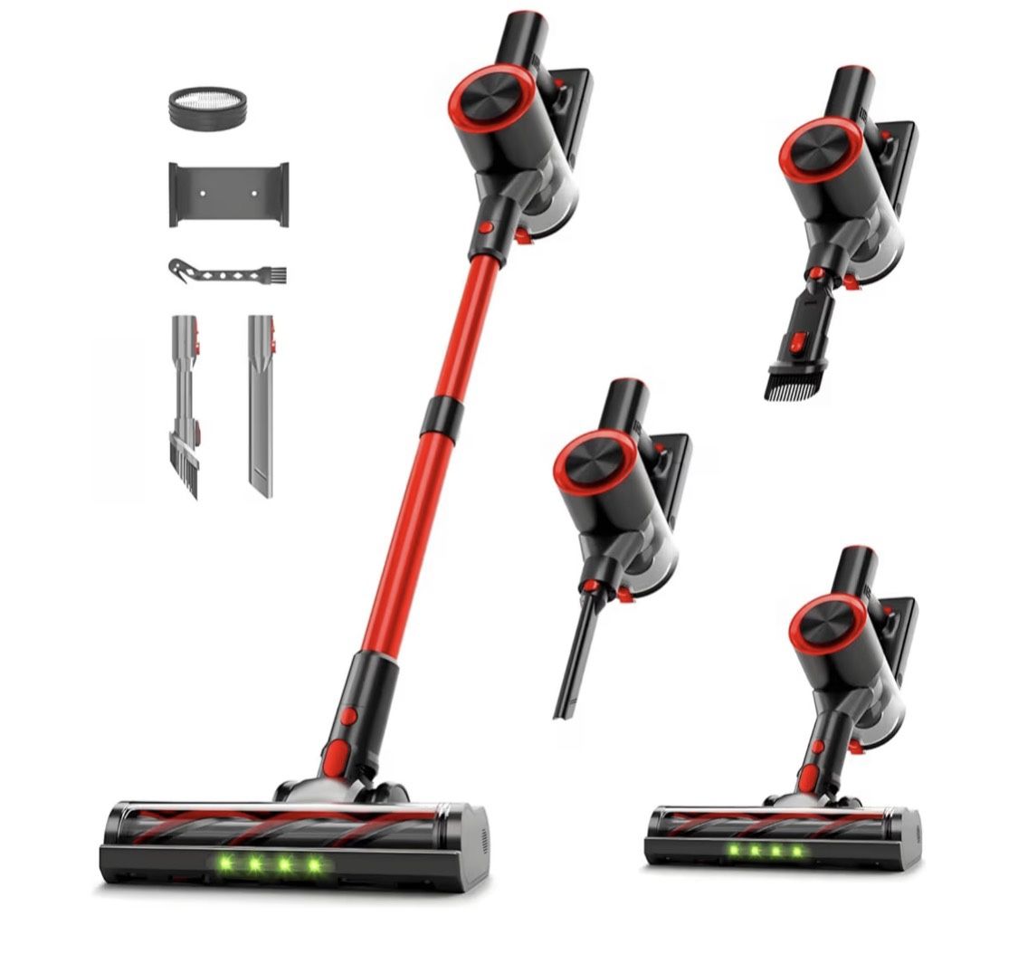 Cordless Stick Vacuum Cleaner, 38Kpa Powerful Suction Vacuum Cleaner with LED Headlight, Detachable Battery, 8-in-1 Lightweight Handheld Vacuums for P