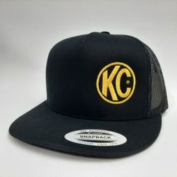 KC Lights Flat Bill Snapback Mesh Trucker Hat Cap Black Embroidered 