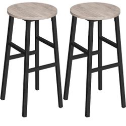 Bar Stools, Set of 2 Round Bar Chairs with Footrest, 28 Inch Tall Counter Bar Stools, Industrial Bar Stools, Easy Assembly, for Dining Room, Kitchen, 