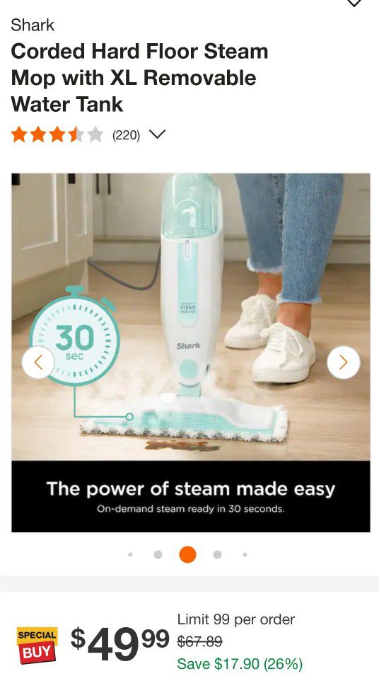 Shark

Corded Hard Floor Steam Mop with XL Removable Water Tank

