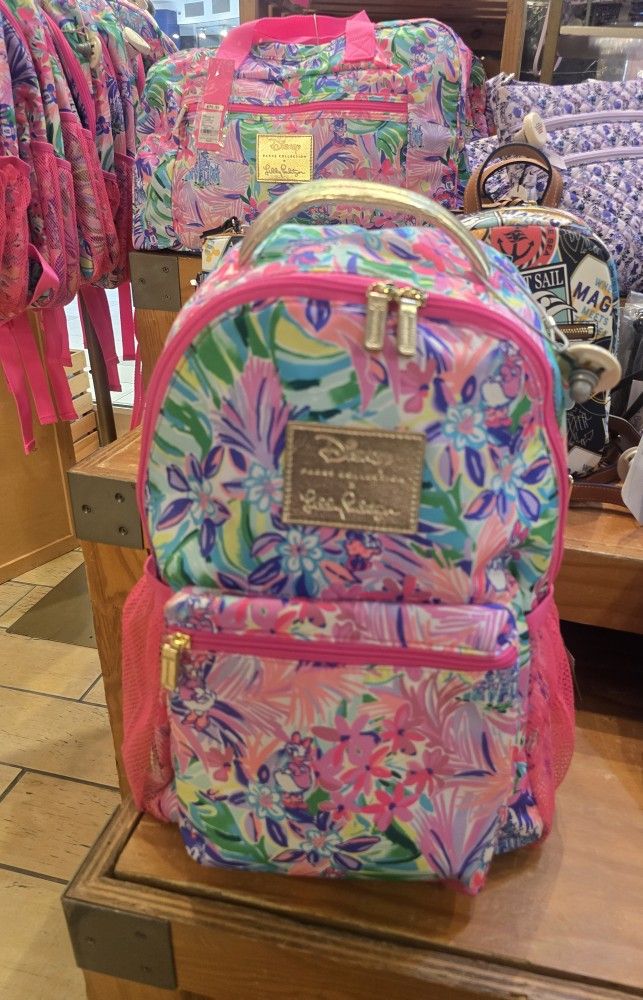 NWT Disney Parks Lilly Pulitzer Backpack Dreamin Minnie Daisy Pink Bag 12 X 16