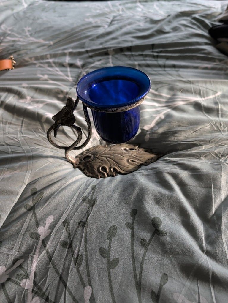 Decorative Glass And Silver Metal Candle Holder