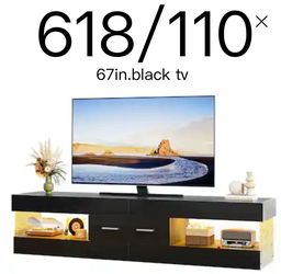 #618🔥67 Inch TV Stand for 75 Inch TVs, Entertainment Center with Storage Drawer and LED Lights - Glossy Black$110