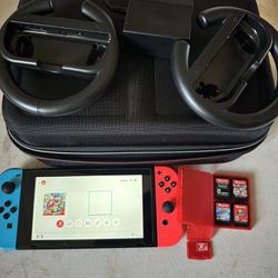 Nintendo Switch V2 Bundle with 4 Ganes , carrying case etc