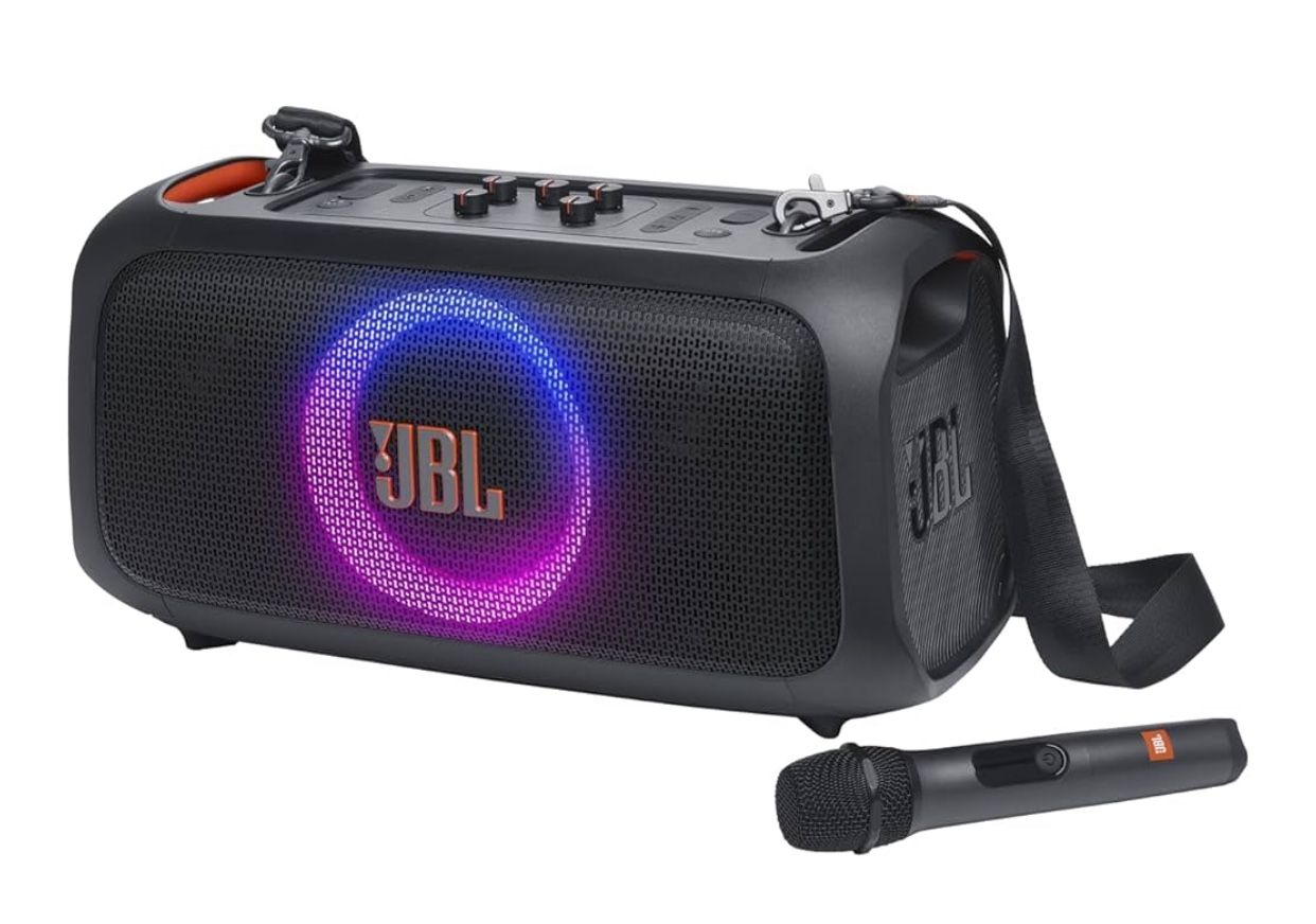 JBL PartyBox On-The-Go Essential - Portable Party Speaker with Built-in Lights and Wireless mic, Amazing Pro Sound, IPX4 splashproof Protection, 6 Hou