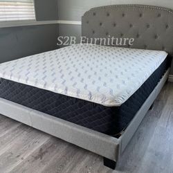 Full Grey Burlap Tufted Bed With Ortho Mattress Included 