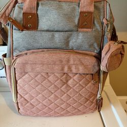 Brand new DERSTUEWE Baby Diaper Bag Backpack, Multifunctional Waterproof Portable Baby Bag /backpack for Travel, Pink Grey