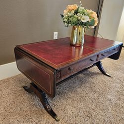MARVELOUS Vintage Georgian Style Drop Leaf Coffee Table With Leather Inserts