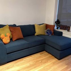 Blue Velvet Oversized Sectional (Deep, Comfy, Statement Piece)