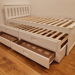 Twin Size Bed Frame With Trundle And 2 drawers color espresso or white
