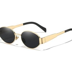 Lentes de sol ovalado unisex dorado UV400