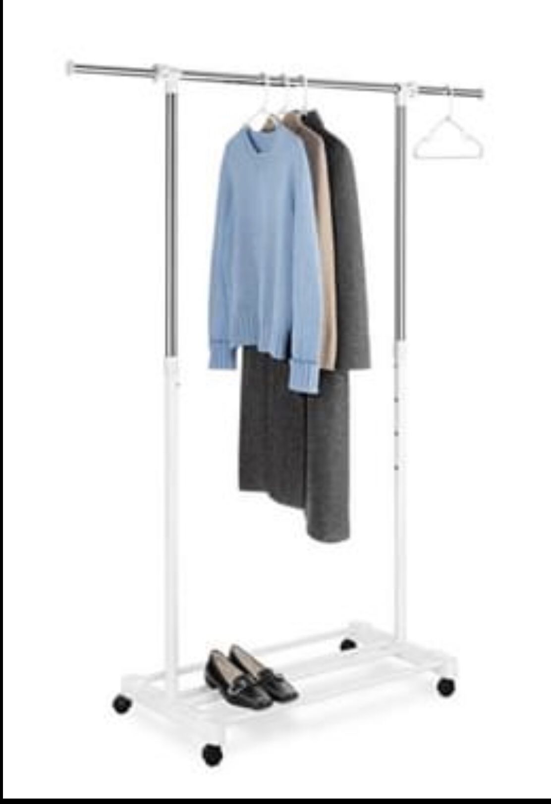 2 in 1- organizer Rack and shoe rack Perfect for any room or closet! Adjustable and with wheels!