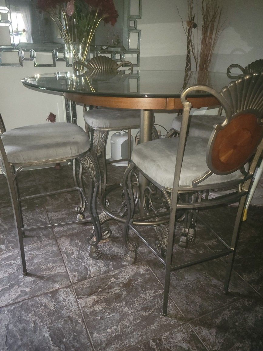 Tall Glass Pedestal Dining Table And Chairs OBO