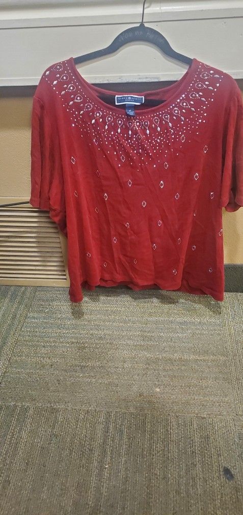 Karen Scott Women's 3xl Short Sleev3 Sequin Blouse