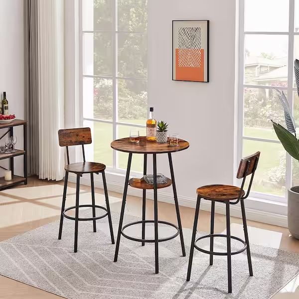 3-Piece Bar Table & Bar Stools w/Backrest [NEW]