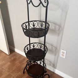 Decorative Storage Rack - Three-Tier Metal Basket Stand 