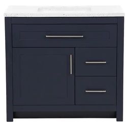 37 in. Single Sink Deep Blue Bath Vanity with Silver Ash Cultured Marble Top