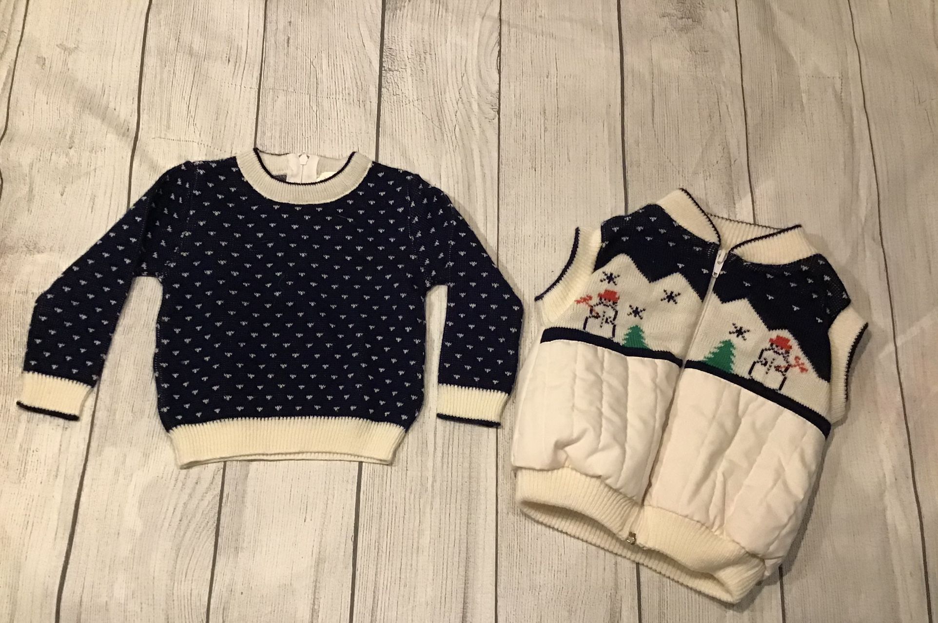 Vintage Acrylic Sweater Blue with White Trim W/snowman Vest Size 12 Months