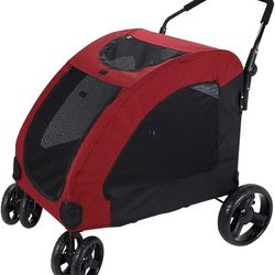 Pet Stroller for Large Dog Medium Dogs Four-Wheel Foldable Storage Detachable and Washable Cushion Double Storage Bag Sick Disabled Old Dog Stroller O