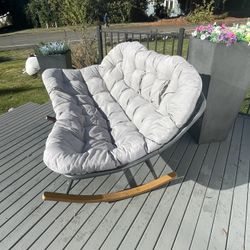  Double Rocking Chair, Oversized Egg Rocking Chairs for 2 Person, Large Wide Papasan Loveseat with Cushion and Frame, Comfort Outdoor Furniture