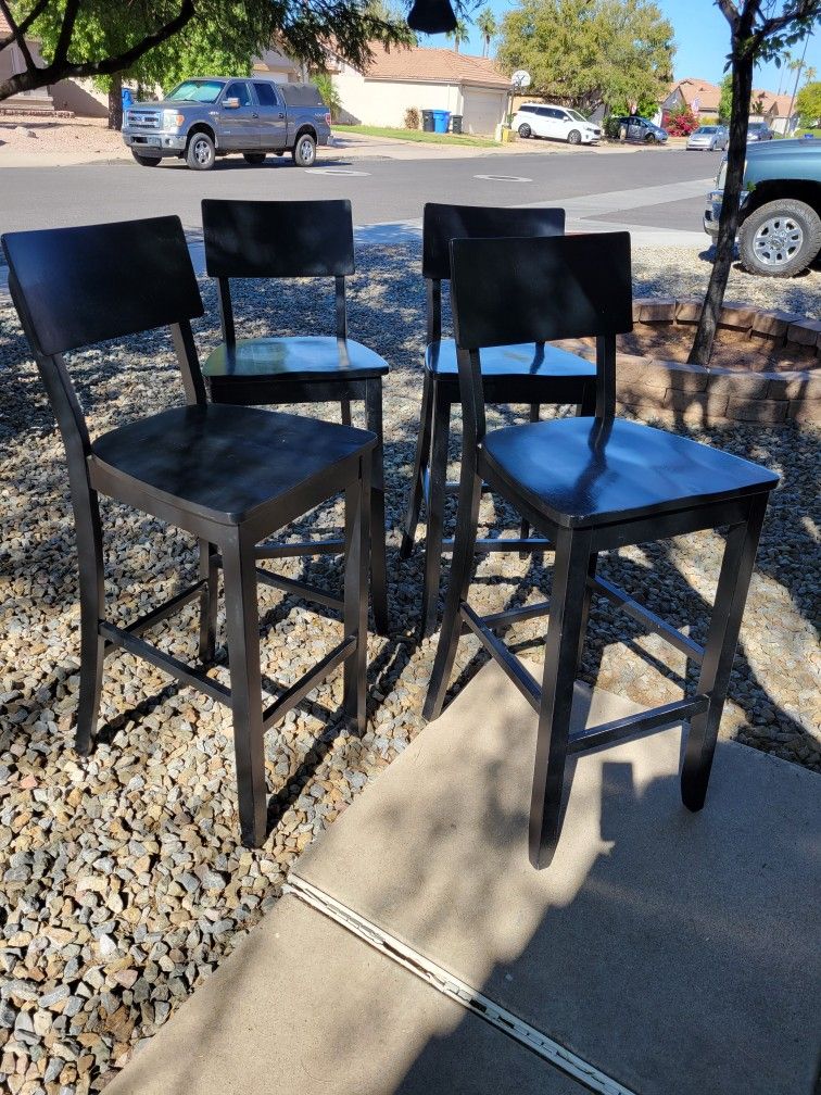 4 Bar Stools Bar Height Black Wood