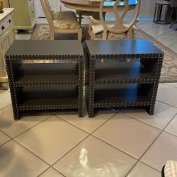 Grey Studded End Tables With Shelves