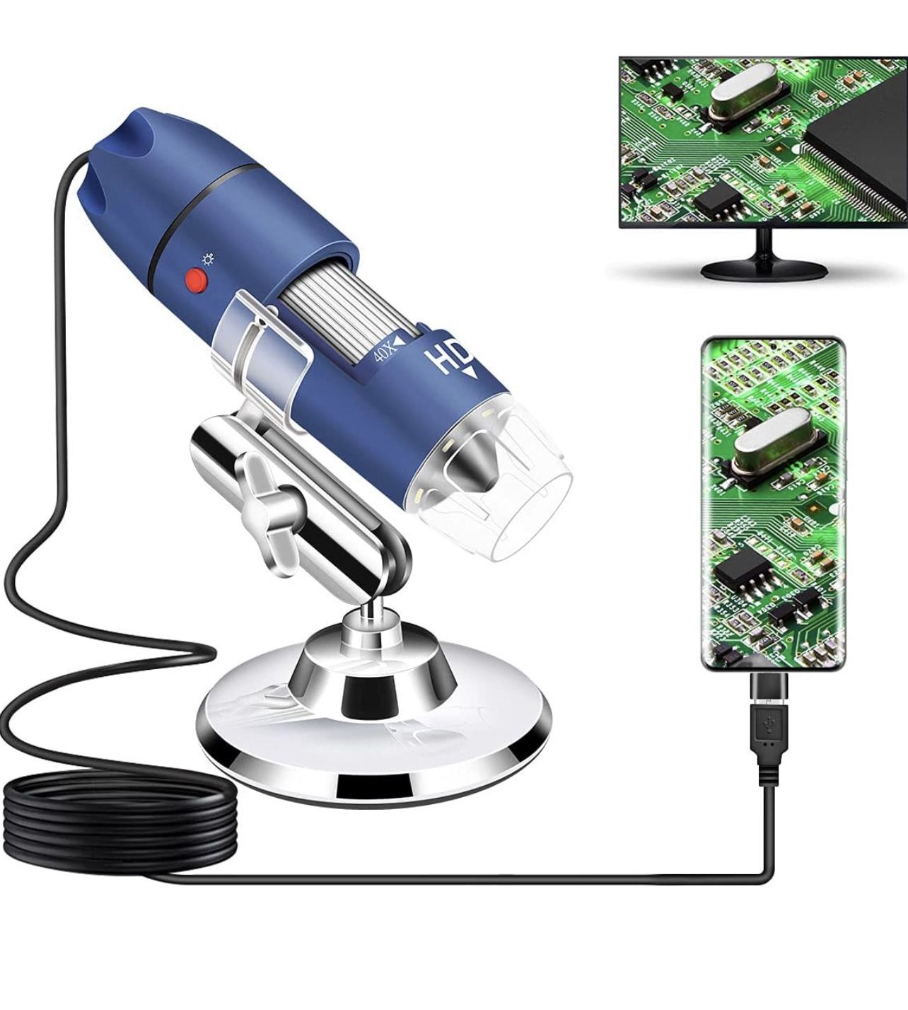 Jiusion 2K HD 2560x1440P USB Digital Microscope for Android Cellphone and Tablet Windows Mac Linux, 40X to 1000X Magnification Endoscope Handheld Mini