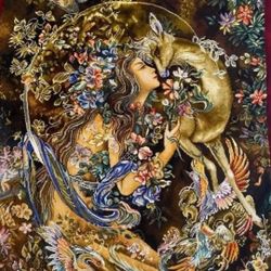 persian handmade silk and wool wall rug