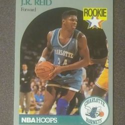 1990 NBA Hoops J.R. Reid Charlotte Hornets #57 Rookie RC Basketball Card Vintage Collectible Trading Sports Professional Pro 