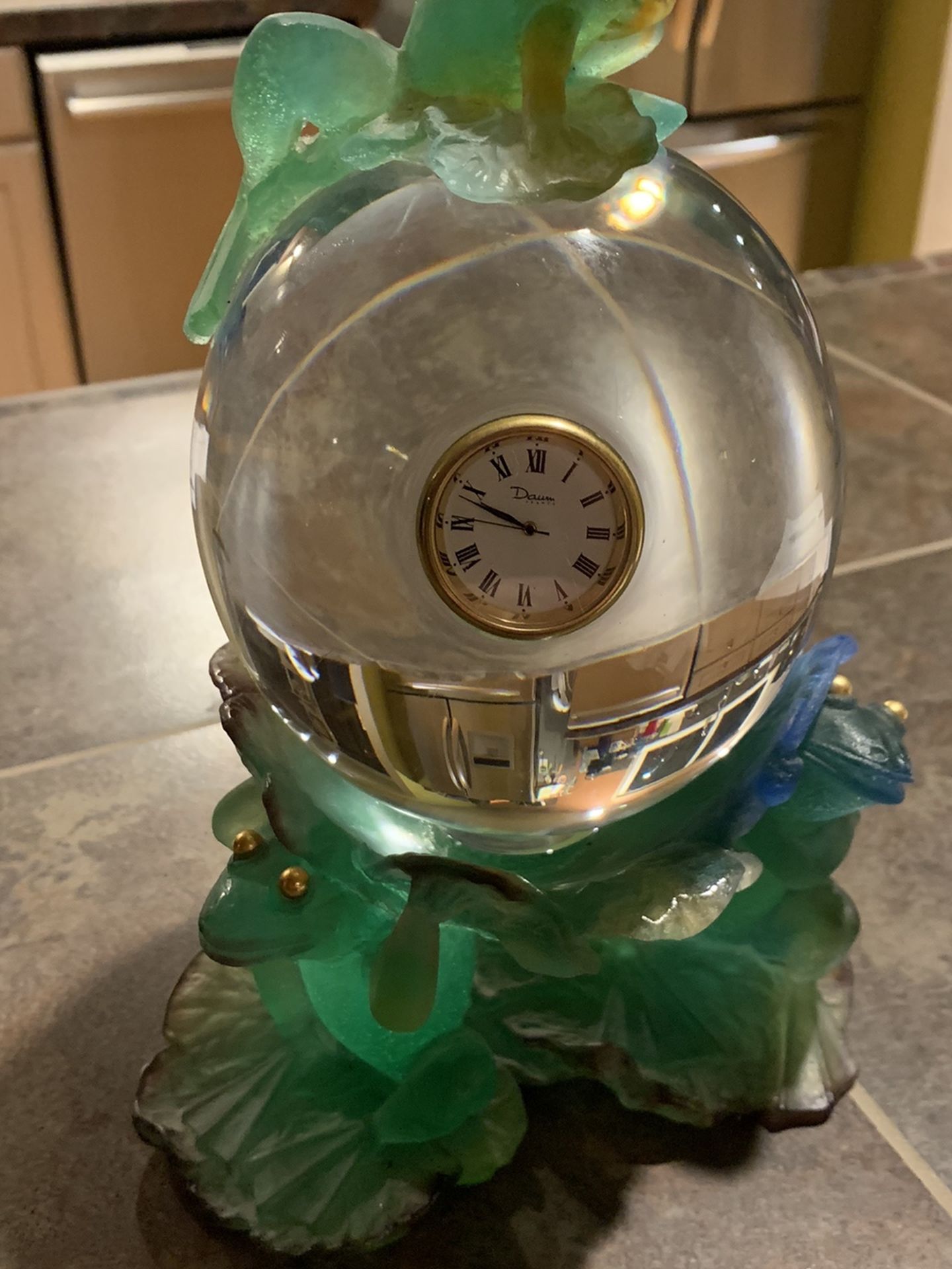 DAUM FRANCE CRYSTAL EGG PATE DE VERRE FROG CLOCK, Limited Edition