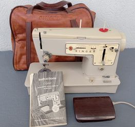 1977 Singer 457 COMPLETE Sewing Machine Set w $40 Case TESTED EXC 

